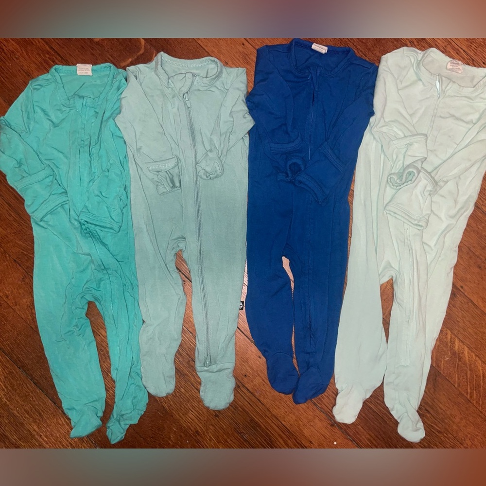 4 bundle all bamboo footie romper sleepers 0-3 months blues greens teal aqua